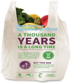 100%Biodegradable and Compostable T-Shirt Bags/Vest Carrier PE Plastic resuable shopping bag, T-shirt Shopping Bag/ Comp