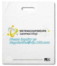 compost die cut bag PE plastic store handle shopping bag with customed printing, die cut handle plastic bag,plastic die