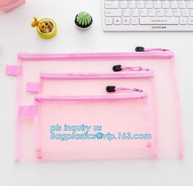 stationery within mesh PVC waterproof zipper document bag/ pvc folder, pp plastic file folder printable document bag