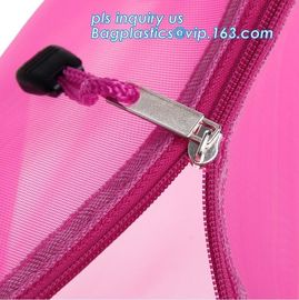 OEM mesh plastic A4 file bag with zipper, net netting document bag pouch, customized PEVA coated net polyester fabric fo