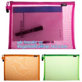 PVC Netting Zip lockk Document Bag with Pocket, A4 Size ladies plastic document bag for student, Netting surface PVC pen f