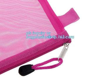 PVC Netting Zip lockk Document Bag with Pocket, A4 Size ladies plastic document bag for student, Netting surface PVC pen f