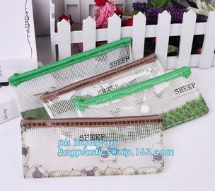 Promotional stationery set PVC bag pencil set, zipper office stationery pouch with rope slider, Office stationery waterp