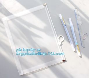 custom stationery frosted pvc bag with slider, Handy briefcase slider bag / trendy handle sling bag, /zipper slider plas