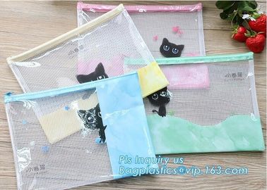 vinyl PVC Net Pattern Mesh Bags with zipper, A4 Mesh Zip Document Wallet Folder Pencil Case File Secury Storage Bag