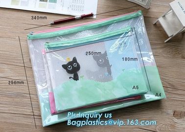 pp file folder plastic pockets document bag, A4 mesh folder zipper pocket document bag, Document Bag with Zipper Storage