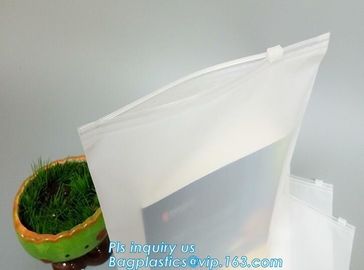 Transparent bottom gusset slider Zip lockk pvc zipper bags with holding loop, slider biodegradable zipper bag, slider zip