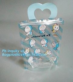 Transparent bottom gusset slider Zip lockk pvc zipper bags with holding loop, slider biodegradable zipper bag, slider zip
