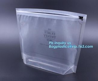 packaging bag stand up flat bottom pouch with slider zip, metal slider pe packing bag, metal zip sider packaging bag