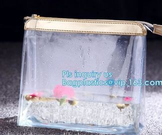 cosmetic clear messenger bag bikini bag, slider closure transparent PVC packing bag, slider zipper bag for travel access