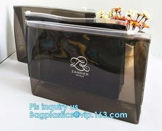 zipper slider travel cosmetic bag, commodity package bag, Promotional Transparent Cosmetic PVC Bag Slider Zip Bags Clear