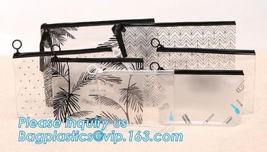 pvc travel slider zipper cosmetic bags, pvc zipper slider pencil bag, pvc slider zipper bag with handle,plastic handle p