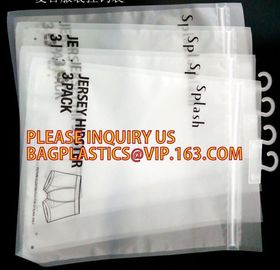 Zip lockk resealable plastic packaging bags for clothes, PE / PE / PP plastic zipper plastic bags for clothes, hanger hook