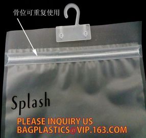 Zip lockk resealable plastic packaging bags for clothes, PE / PE / PP plastic zipper plastic bags for clothes, hanger hook