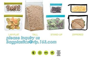 Clear Food Grade Stand-Up Leakproof Reusable PEVA Storage Bag, Preservation Bags for Vegetable,Fruit, Meat, Fish, Snack