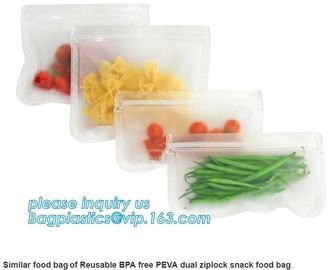 Clear Food Grade Stand-Up Leakproof Reusable PEVA Storage Bag, Preservation Bags for Vegetable,Fruit, Meat, Fish, Snack