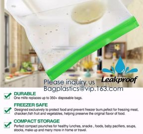 FOOD GRADE SILICONE: Strong, Thick 100% Durable Silicone Food Bags, Non-Toxic, Non-Leaching Hygienic And Reusable Food B