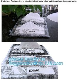 Biodegradable BUTIPOD bag, portable travel Zip lockk baby wipe wet tissue bag, dispenser case packaging, tissue packaging