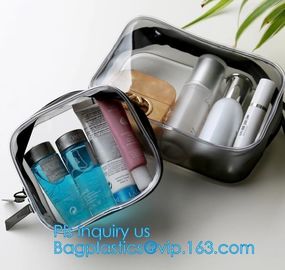 Promotion reusable clear printed transparent zipping storage cosmetic toiletry pvc makeup bag for travel make up, handle
