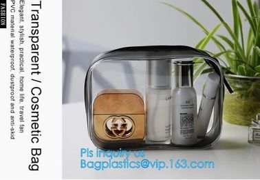 Promotion reusable clear printed transparent zipping storage cosmetic toiletry pvc makeup bag for travel make up, handle
