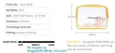 Trendy transparent PVC makeup bag with nylon handle, pvc hanging travel cosmetic makeup zipper bag, travel makeup organi