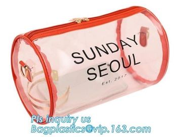 ZIP BARREL BAG, Cosmetic bag PVC in cylinder shape, Cylinder Round Folable See-through Travel PVC Makeup Case, cylinder