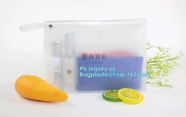 cosmetics packaging PVC transparent Zip lockk slider plastic bag with pink zipper, Slider zipper Gusset Bag Cosmetic PVC B