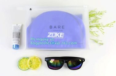 cosmetics packaging PVC transparent Zip lockk slider plastic bag with pink zipper, Slider zipper Gusset Bag Cosmetic PVC B
