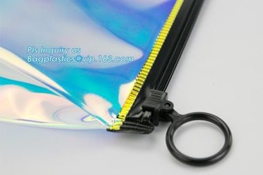gusset slider Zip lockk printed pvc zipper bags with holding loop with confetti, zipper slider bags for pencils pens