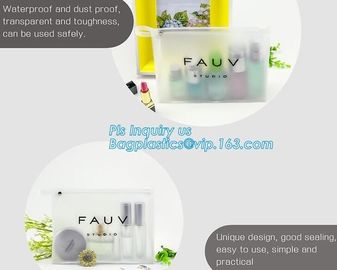 Standup Cosmetic PVC Bag With Slider, Promotional PVC Toiletry bag with zipper and slider, daily use of plastic bag with