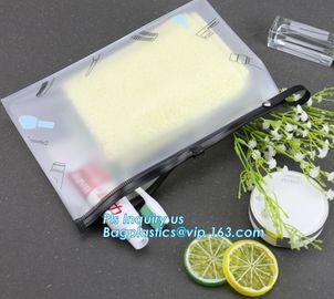PVC slider zipper cosmetic makeup bag and pouch, Comfortable touching matt finishing slider Zip lockk stand up bag foggy e