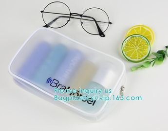 Vinyl transparent pvc bag cosmetic packing, bottom gusset slider Zip lockk printed pvc zipper bags, clothing packaging bag