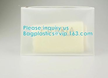 Vinyl transparent pvc bag cosmetic packing, bottom gusset slider Zip lockk printed pvc zipper bags, clothing packaging bag