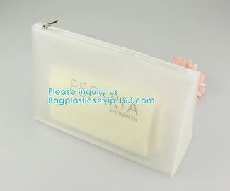 Vinyl transparent pvc bag cosmetic packing, bottom gusset slider Zip lockk printed pvc zipper bags, clothing packaging bag
