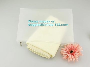 Vinyl transparent pvc bag cosmetic packing, bottom gusset slider Zip lockk printed pvc zipper bags, clothing packaging bag