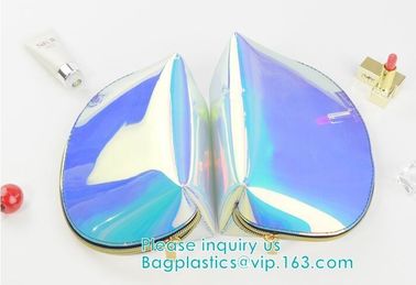 Custom Laser holographic hologram sewing pvc bag pvc cosmetic makeup bag,Women's Metallic Silver Iridescent Holographic