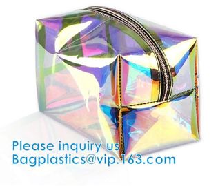 Custom Shell Shaped White Nylon Mesh Cosmetic Bag Pouch For Make Up,Hologram Vinyl Material Pvc Zip lockk Holographic Bag