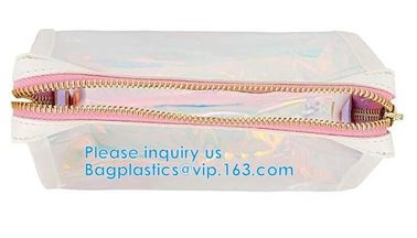 Custom Shell Shaped White Nylon Mesh Cosmetic Bag Pouch For Make Up,Hologram Vinyl Material Pvc Zip lockk Holographic Bag