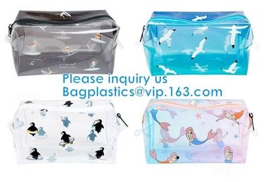 Custom Shell Shaped White Nylon Mesh Cosmetic Bag Pouch For Make Up,Hologram Vinyl Material Pvc Zip lockk Holographic Bag