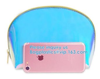 Custom Shell Shaped White Nylon Mesh Cosmetic Bag Pouch For Make Up,Hologram Vinyl Material Pvc Zip lockk Holographic Bag