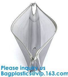 Travel Toiletry PouchCustom Small Portable White Mesh Zipper Cosmetic Bag With Leather Trim/Ladies Eco Makeup Hand Bag