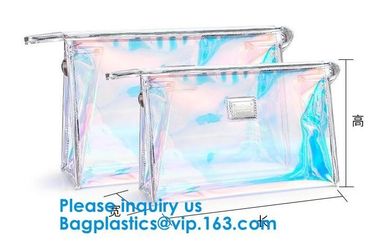 Glossy Rainbow Hologram Vinyl Cosmetic Pvc Bag With Zip Closure,Hologram zipper pvc cosmetic bag
