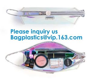 Glossy Rainbow Hologram Vinyl Cosmetic Pvc Bag With Zip Closure,Hologram zipper pvc cosmetic bag
