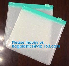 Slider Zipper Cosmetic Pvc Bag Clear Vinyl Pvc Zip lockk Bag,Matte PVC Zipper Slider Bag With Ring, Bagease, Bagplastics