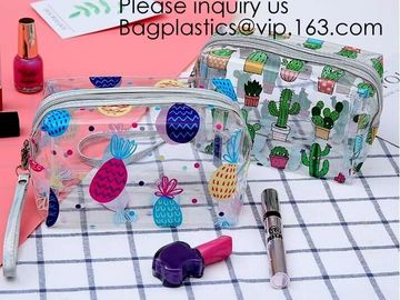 Cute Unicorn PVC Transparent Travel Accessory Cosmetic Bag Waterproof Makeup Pouch Cactus Flamingo Wash Kits Organizer