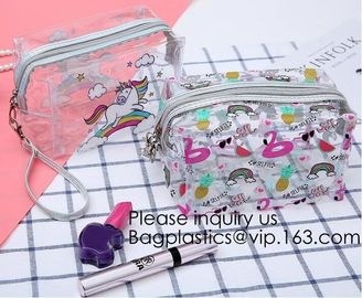 Cute Unicorn PVC Transparent Travel Accessory Cosmetic Bag Waterproof Makeup Pouch Cactus Flamingo Wash Kits Organizer