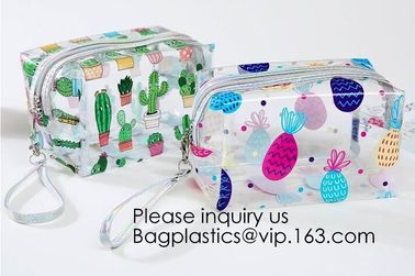 Cute Unicorn PVC Transparent Travel Accessory Cosmetic Bag Waterproof Makeup Pouch Cactus Flamingo Wash Kits Organizer