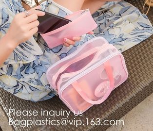 Compact Multi-purpose Handbag-style Transparent Glitter Cosmetic Pouch with Zipper Pocket on the Back, bagease, bagplast