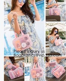 Compact Multi-purpose Handbag-style Transparent Glitter Cosmetic Pouch with Zipper Pocket on the Back, bagease, bagplast