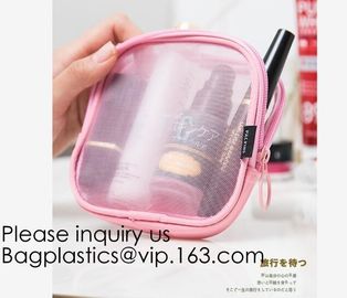 Travel toiletry pouch cosmetic makeup organizer bag zipper transparent pvc mesh bags,pouch nylon cosmetic gift bags&amp;case